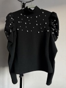 Elegancka bluzka sweter z perełkami i bufkamj xs s m półgolf 