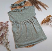 Zestaw komplet sukienka opaska zielona w kwiatki kwiaty floral hm h&M 92 