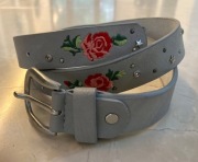 Pasek damski szary z haftem - MADE IN ITALY.