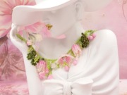 Choker Naszyjnik Boho Zielony Różowe Kwiatki