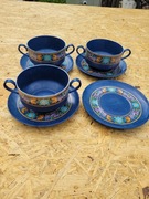 Zestaw Ceramicznych Bulionówek z talerzykami z PRLu