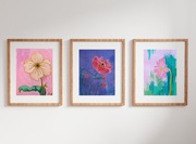 Tryptyk A4 Kwiaty na Podobraziu, Anemon, Mak, Canvas, Akrylem, zestaw 3 