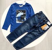 H&M Zestaw JEANSY + KOSZULKA 110/116 Dżinsy Spodnie Lokomotywa NOWE