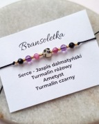 Bransoletka z kamieni naturalnych jaspis dalmatyński serce turmalin ametyst