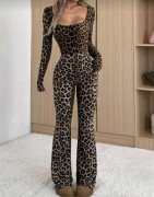 Kombinezon damski panterka L długi elegancki modny zwierzęcy wzór