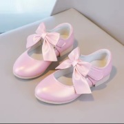 Balerinki różowe dla dziewczynki na rzep z kokardką skóra ekologiczna r.32 