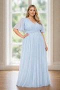 Lipsy sukienka Maxi - gołębi błękit z krótkim rękawem - rozm. 46