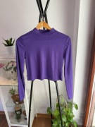 Fioletowy crop top w prążki z wiskozą długi rękaw