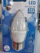 Żarówka energooszczędna  LED C37 E27 3W  barwa zimna gruby gwint 