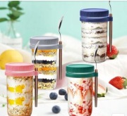 4 x kubek  śniadaniowy szklany 600ml z łyżka -idealny do pracy i szkoły.