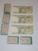 Banknot 50 złotych 1988 RADAR HB 7064607 + 5 Banderol, zestaw