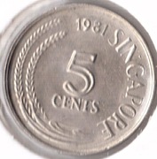 SINGAPUR 5 centów 1981, KM# 2a, XF, magnetyczna
