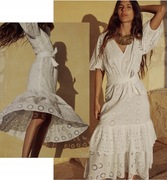 ZARA sukienka z haftem, paskiem i falbanami, M