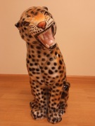 Posąg, figurka ceramiczna włoska Lampart, lata 60, ręcznie malowana