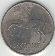 Norwegia 1 korona krone 1973 - 25 mm - nr 1