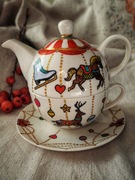 ręcznie malowany świąteczny zestaw filiżanka i czajniczek        