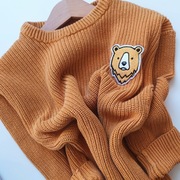 Sweterek 134 bawełniany musztardowy sweter dla chłopca z niedżwiedziem 