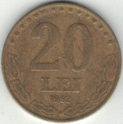 Rumunia 20 lei lejów 1992 - 24,1 mm - nr 1