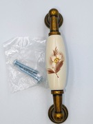 Nowy Uchwyt meblowy retro porcelanowy, stare złoto, rozstaw  96 mm