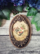 Dekoracja medalion z kogutem Prowansja shabby vintage decoupage farmhouse