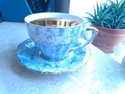 filiżanka porcelanowa barokowa marmurek z talerzykiem Wawel, szaro złota