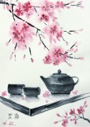 Ceremonia parzenia herbaty ,japońskie malarstwo sumi-e,tusz Original 