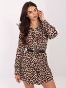 Beżowo-czarna koszulowa sukienka z paskiem