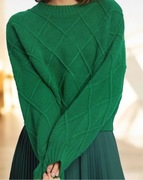 WÓLCZANKA SWETER ZIELONY PLECIONY SWETEREK JESIEŃ OVERSIZE