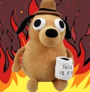 Pluszowa Filiżanka Kawy z Memem „This is Fine” – 25 cm Pluszowy Piesek