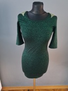 Błyszcząca butelkowa zieleń sukienka H&M xs/34 z 