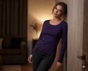 Fioletowy Longsleeve / Bluzka Basic pod Marynarkę M/L Ideal 