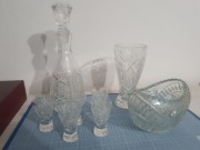 Zestaw kryształowa zastawa karafka kieliszki wazon cukiernica Czechy