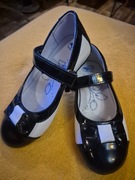 Balerinki półbuty z kokardką biało czarne RENBUT 28