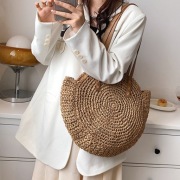 Nowa brązowa słomiana duża okrągła pleciona torebka boho etno A4 basic