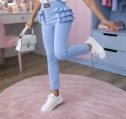 Nowe niebieskie błękitne leginsy falbanka prążek r. 110/116