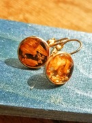 Kolczyki z suszonym słonecznikiem w żywicy – pozłacana stal nierdzewna 