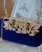 Torebka wieczorowa - Klamra z cyrkoniami- Niebieski zamsz 