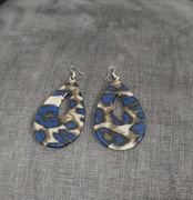 Kolczyki długie, wiszące, panterka szaro-granatowa 