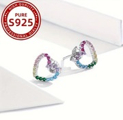 Kolczyki wkrętki srebrne s925 kolorowe serduszka 