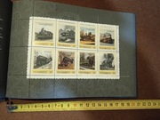 Blok 8 znaczków LOKOMOTYWY PAROWE CAŁEGO ŚWIATA + książeczka