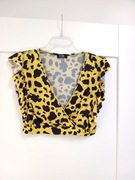 Żółty panterkowy croptop 34XS w panterkę żółta krótka bluzeczka dekolt