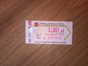 Bilet jednorazowy 1,30zł ulgowy MPK Łódź skasowany lokalny