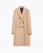 Wełniany taliowany premium płaszcz ZARA beż dwurzędowy camel S 36 jak nowy