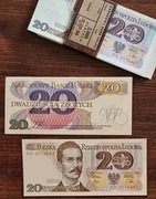 Banknot 20 złotych Romuald Traugutt z PRL z 1982r. UNC z paczki bankowej