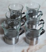 Menaga Belgium, 6 sztuk szklanek Duralex, stal nierdzewna , Vintage 