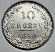 10 groszy 1840 MW , Królestwo Kongresowe - Polska ,piękny egzemplarz.