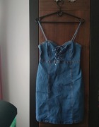 Sukienka jeansowa na ramiączkach M mini wiązany dekolt Denim Co