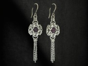 Kolczyki chainmaille z granatem, łańcuszkiem stal chirurgiczna, długie
