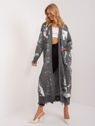 Ciemnoszary długi kardigan damski z printem