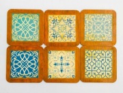 Zestaw 6 dekoracyjnych drewnianych podkładek Azulejos